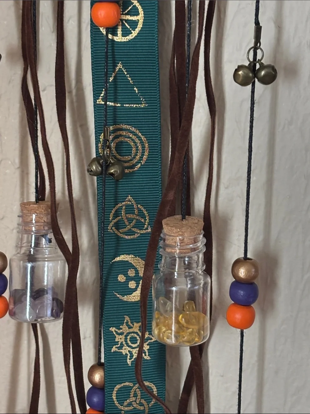 **NEW** Boho Wall Hanging Wind Chime – Teal, Pink, and Brown